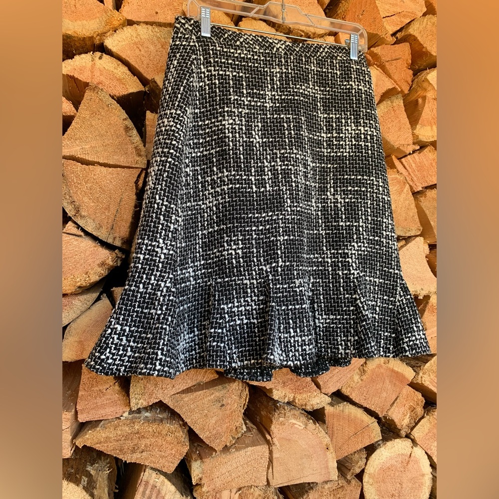 Vintage Wool Black White Houndstooth Midi Skirt Size 8 Jessica